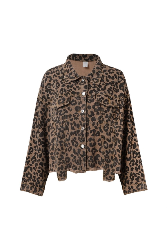 Denim Jacket For Women Leopard Print Retro Shape Jacket Fall Outfits Fashion Clothes Tops Coats Jacket Brown Denim Jackets For Women M