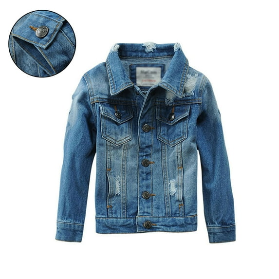 Denim Jacket Girls Long Sleeve Button down Blue Denim Jacket Boy Spring Jacket Boy Jacket 7-8 Years