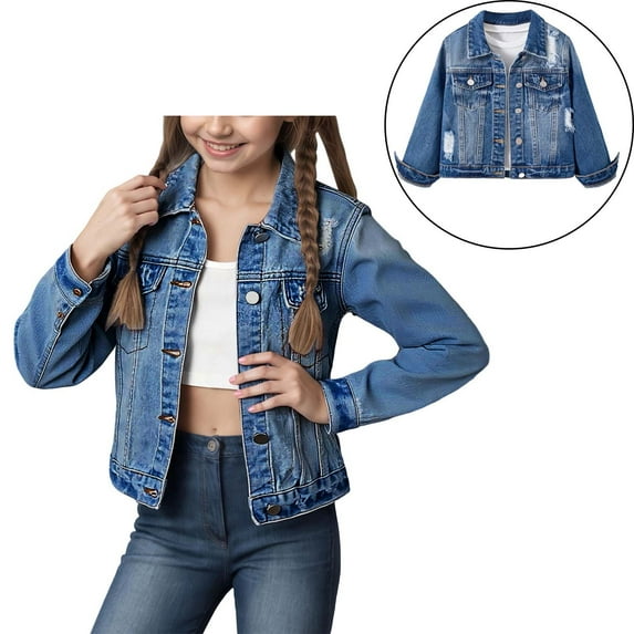 Denim Jacket Girls Long Sleeve Button down Blue Denim Jacket Spring Jackets 4-5 Years Old Girl Clothes
