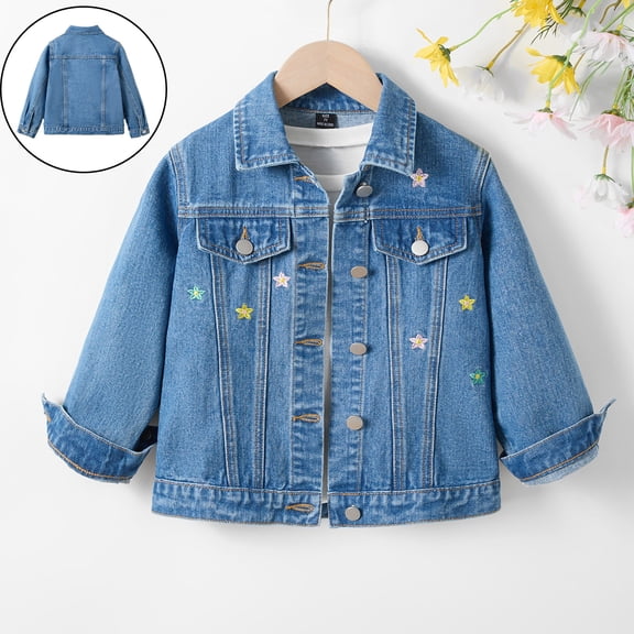 Denim Jacket Girls Long Sleeve Button down Embroidery Jacket Kids Spring Jacket Clothes for Girls 6-7 Years