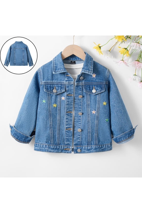 Denim Jacket Girls Long Sleeve Button down Embroidery Jacket Kids Spring Jacket Clothes for Girls 6-7 Years