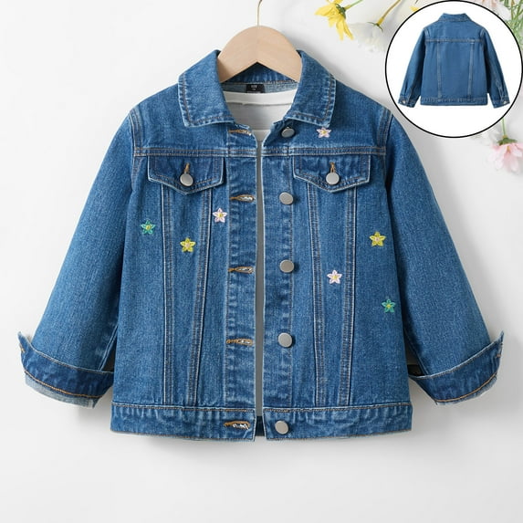 Denim Jacket Girls Long Sleeve Button down Girls Embroidery Jean Jacket Spring Jacket 5-6 Years Jacket Girls
