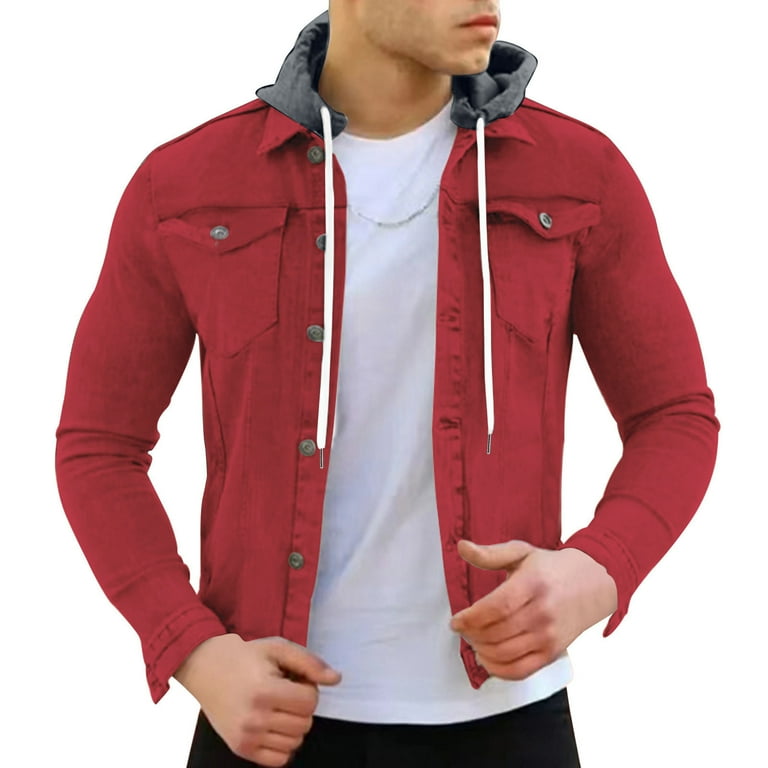 Denim red jacket men hotsell