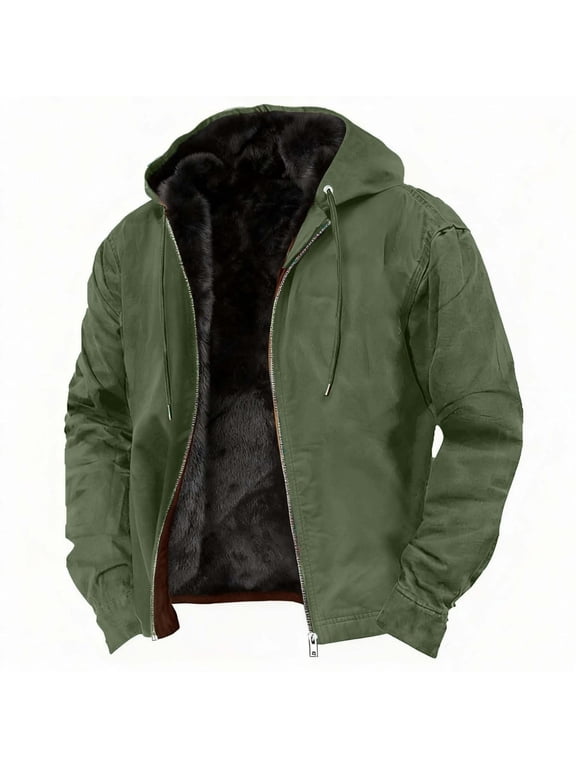 Denim Jacket Men Men's Jackets Casual Warm Fleece Lined Jacket Winter Zip Coats Hooded Jacket Green XL