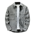 thumbnail image 1 of Denim Jacket Men Qiggri Men Pocket Button Long Sleeves Shirt Flip Collar No Hat Shirt Loose Coat, 1 of 7