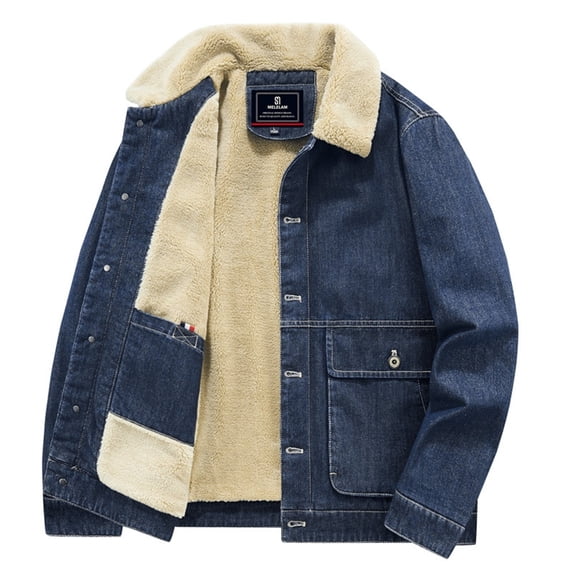 Denim Jacket Men Winter Fleece Lined Deim Coat With Multi-Pockets chaqueta vaquera hombre