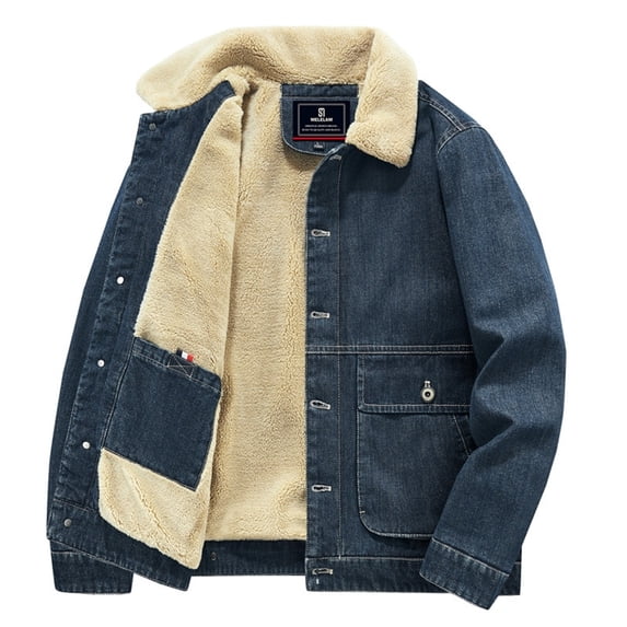 Denim Jacket Men Winter Fleece Lined Deim Coat With Multi-Pockets chaqueta vaquera hombre