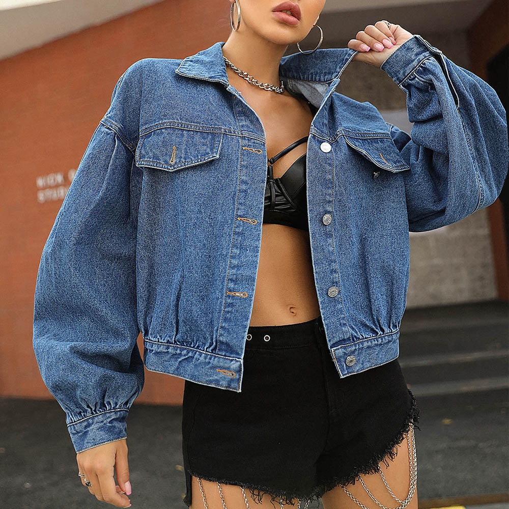 Oversized short top denim jacket