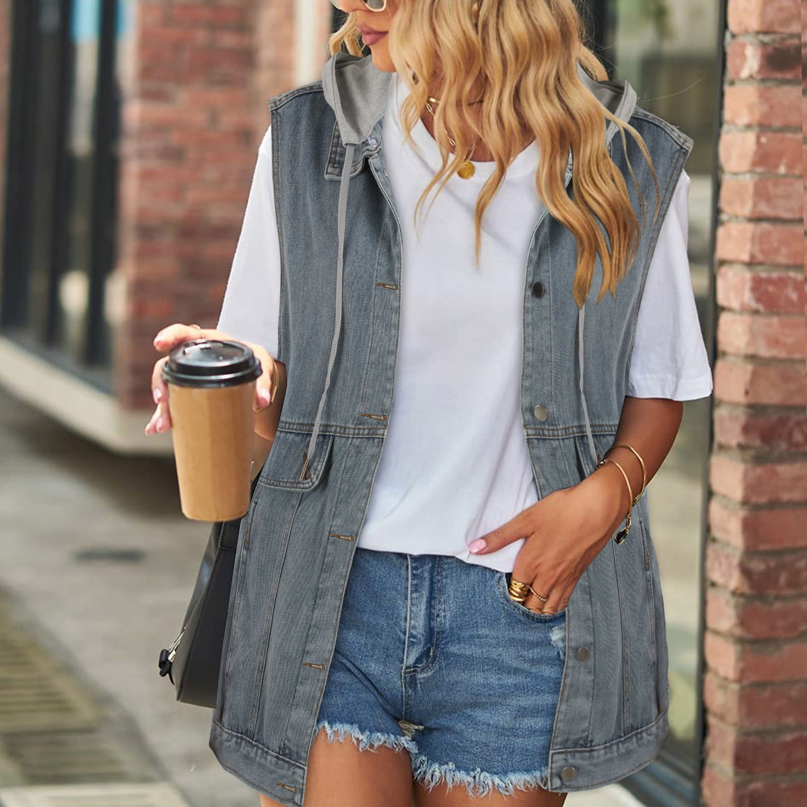 Denim Jacket Women's Fall Fashion Short Button Down Vest Sleeveless