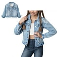 thumbnail image 1 of Denim Jacket for Girls Long Sleeve Button down Blue Denim Jacket Spring Jacket 6-7 Years Jean Jacket Girls, 1 of 8