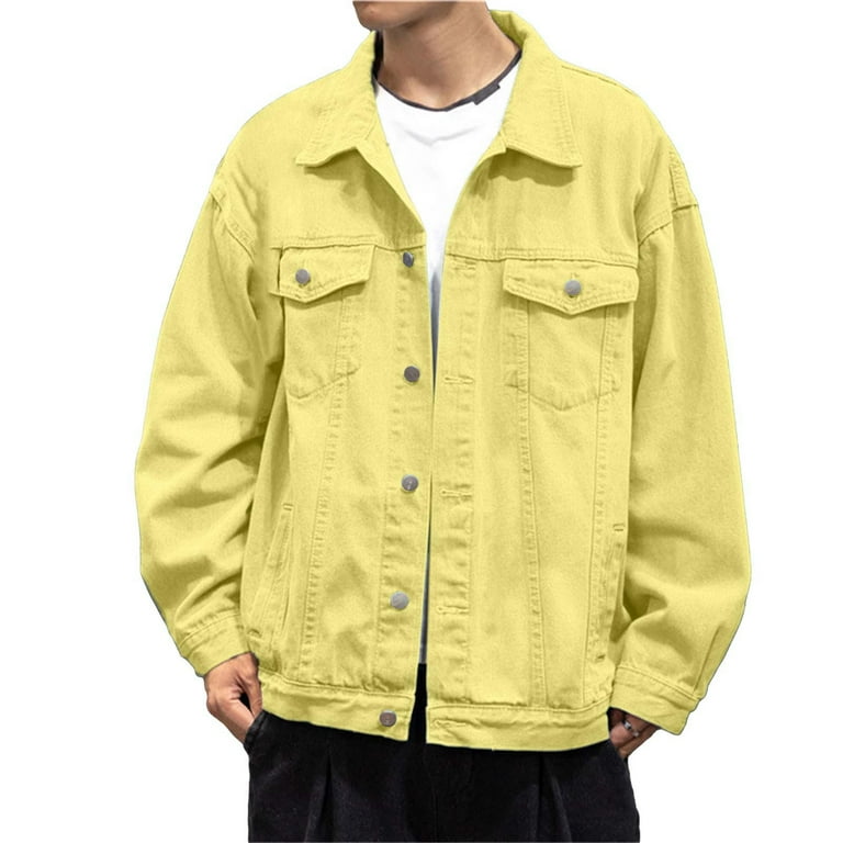 Yellow hoodie denim jacket hot sale