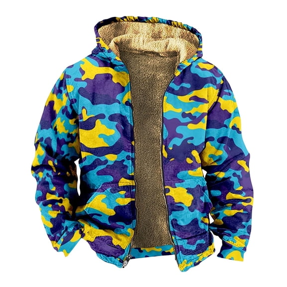 Denim Jacket for Men Hooded Zip Up Fleece Lined Mens Fall Coats,Blue,M