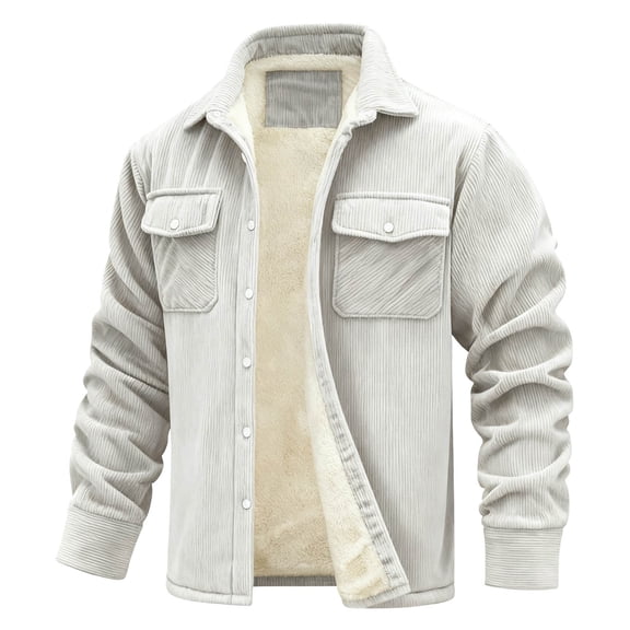 Denim Jacket for Men Long Sleeve Collared Corduroy Lined Mens Autumn and Winter Jackets,Grey,L