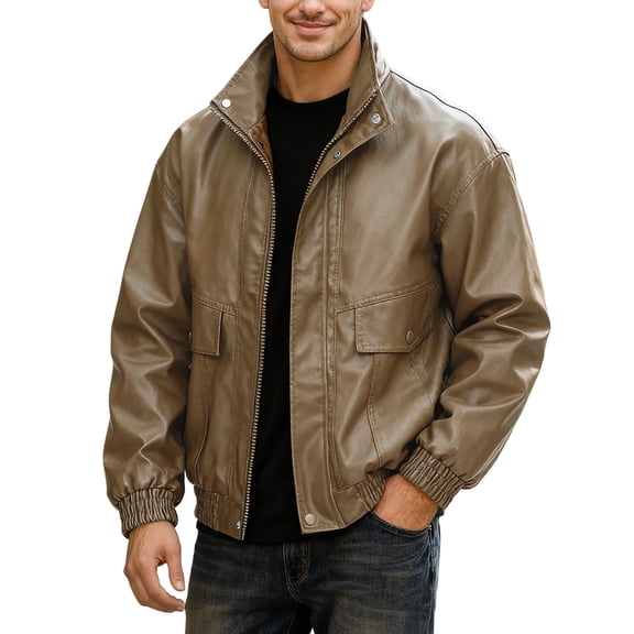 Denim Jacket for Men Oversized Stand Collar Style Mens T Shirts,Coffee,2XL