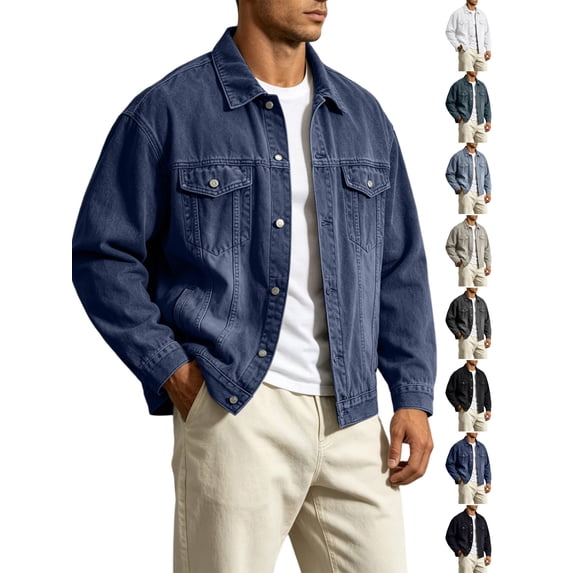 Denim Jacket for Men Versatile Vintage Washed Workwear Coat Street Style Loose Denim Jacket