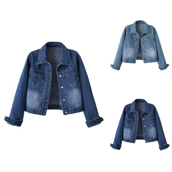 Denim Jacket for Women 2025 Fall Long Sleeve Slim Fit Button Collared Casual Cropped Jean Jackets Outerwear