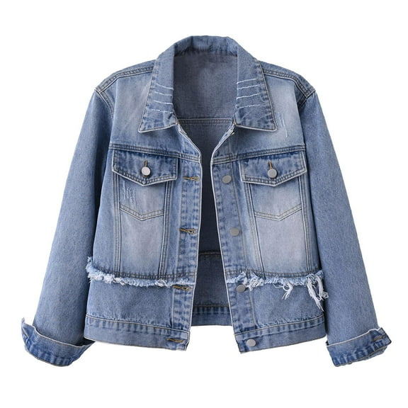 Denim Jacket for Women 2025 Fall Long Sleeve Slim Fit Button Front Collared Casual Cropped Jean Jackets Outerwear