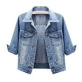 thumbnail image 1 of Denim Jacket for Women Button Down 3/4 Short Sleeve Cropped Jean Jackets with Pockets Casual Lightweight Shackets 2025 02-Light Blue XXL, 1 of 3