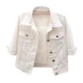 thumbnail image 1 of Denim Jacket for Women Button Down 3/4 Short Sleeve Cropped Jean Jackets with Pockets Casual Lightweight Shackets 2025 05-White L, 1 of 3