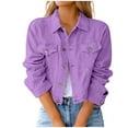 thumbnail image 1 of Denim Jacket for Women Button-Down Collar Long Sleeve Denim Coat Cropped Style Denim Jackets for Women, 1 of 5