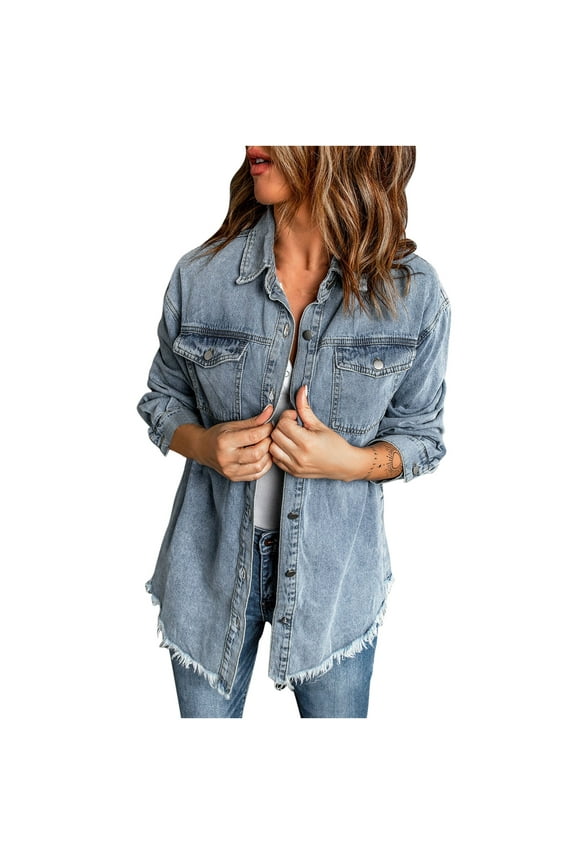 Denim Jacket for Women Fashion Coat Long Sleeve Womens Solid Casual Button Pocket Jean Jackets