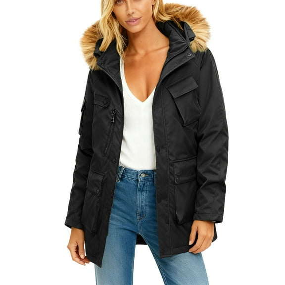 Denim Jacket for Women Hooded Cotton-padded Jacket Zippered Pocket Solid Color Long Sleeve Parkas,Womens Coats Plus Size Black XXXXL
