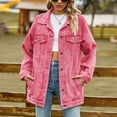 thumbnail image 1 of Denim Jacket for Women Lapel Long Sleeve Solid Color Denim Jacket,Womens Coats Plus Size Pink XXL, 1 of 6