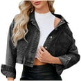 thumbnail image 1 of Denim Jacket for Women Long Sleeve Hoodless Denim Outwear & Jackets Women's Fashion Color Lapel Look Slimmer Sleeve Denim Jacket Black xl, 1 of 7