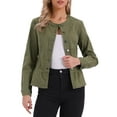 thumbnail image 1 of Denim Jacket for Women Peplum Hem Button Down Collarless Jean Jackets M Army Green, 1 of 6