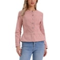 thumbnail image 1 of Denim Jacket for Women Peplum Hem Button Down Collarless Jean Jackets XS Dusty Pink, 1 of 6