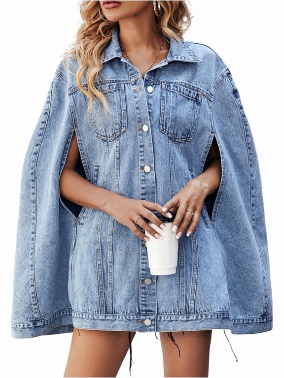 Denim Jacket for Women Poncho Cape Style Jean Jackets Loose Outerwear