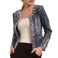 thumbnail image 1 of Denim Jacket for Women Rhinestone Sequins Zip Sleeve Crew Neck Stretch Short Outerwear Casual Lightweight Fall Coat, 1 of 8