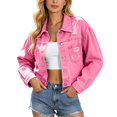 thumbnail image 1 of Denim Jacket for Women Ripped Tassel Lapel Button Down Long Sleeve Outerwear Casual Lightweight Fall Coat, 1 of 9