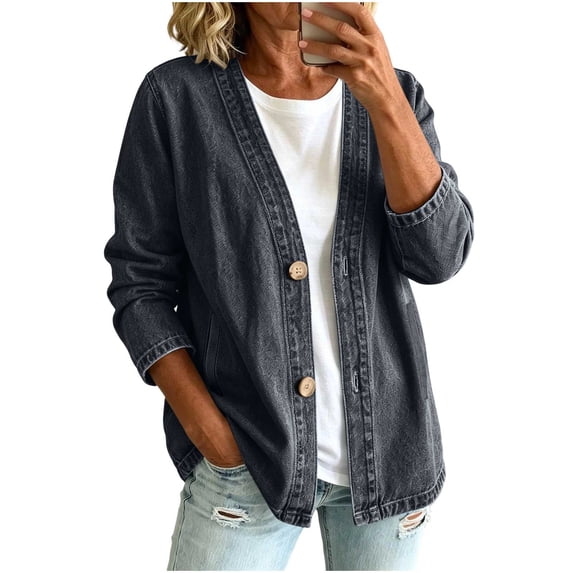Denim Jacket for Women Trendy Plus Size Casual Womens Ladies Oversize Jeans Chain Jacket Pocket Coat