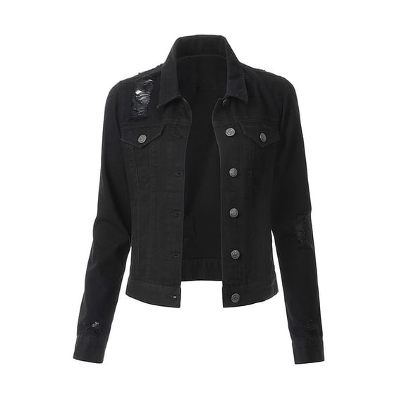 Denim Jackets For Women Long Sleeve Button Down Distressed Ripped Jeans Jacket Outwear Junior's Fashion Classic Denim Coat