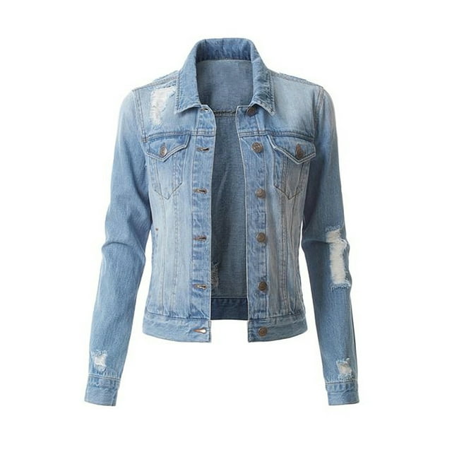 Denim Jackets For Women Long Sleeve Button Down Distressed Ripped Jeans Jacket Outwear Junior's Fashion Classic Denim Coat
