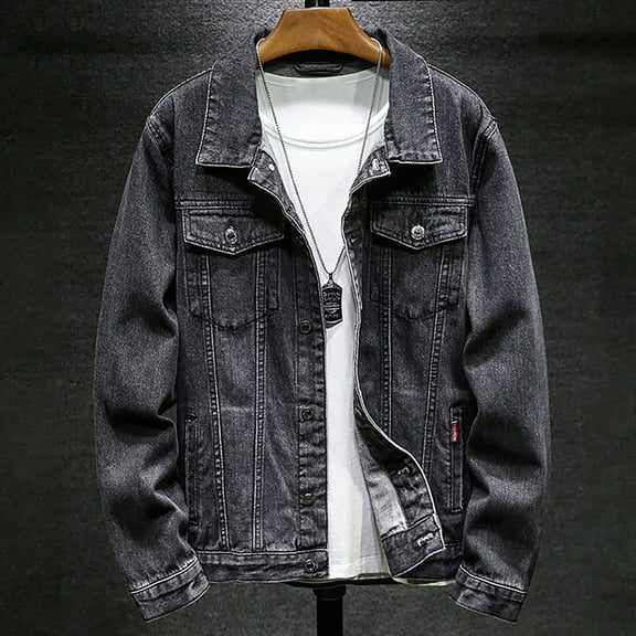 Denim Jackets For Men Casual Slim Fit Stand Collar Long Sleeved Distressed Vintage Jackets Fashion Streetwear Fall Winte Trucker Jean Coat With Pocket Grey M