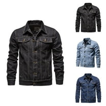 Denim Jackets for Men Long Sleeve Slim Fit Button Down Collared Jean Jacket with Pockets Outerwear Coat