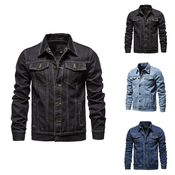 Denim Jackets for Men Long Sleeve Slim Fit Button Down Collared Jean Jacket with Pockets Outerwear Coat