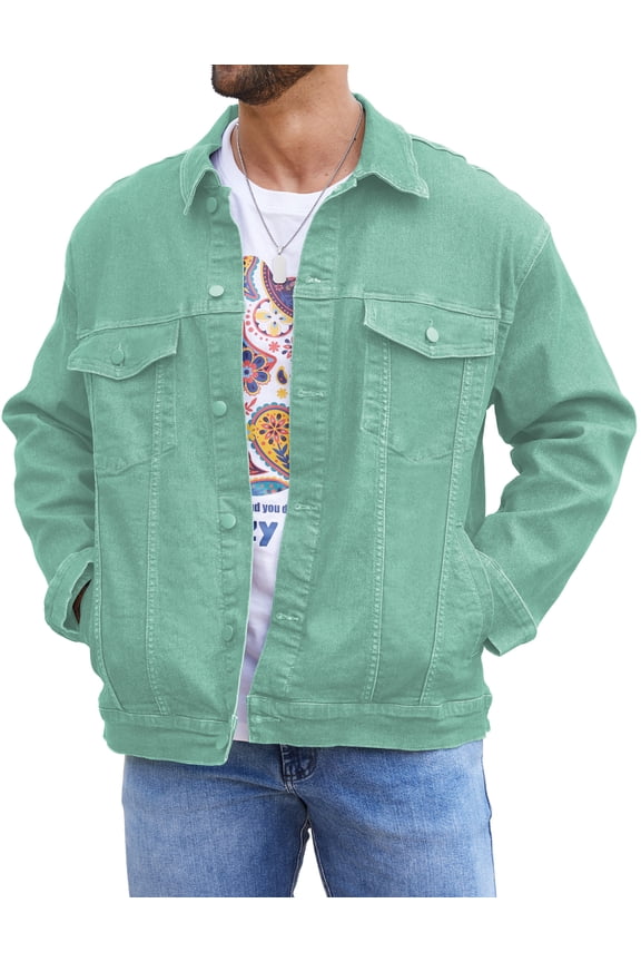 Denim Jackets for Men Trucker Jean Jacket Unlined Coats Spring Fall Outfits(Emerald Green,L)