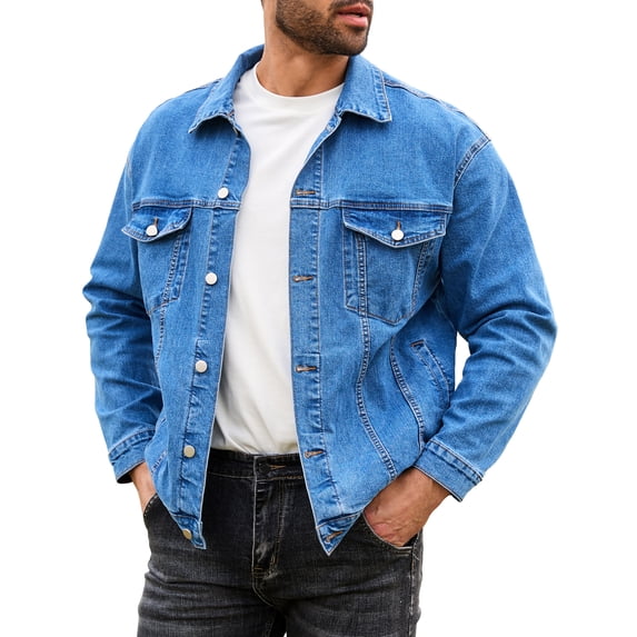 Denim Jackets for Men Trucker Jean Jacket Unlined Coats Spring Fall Outfits(Light Blue,L)