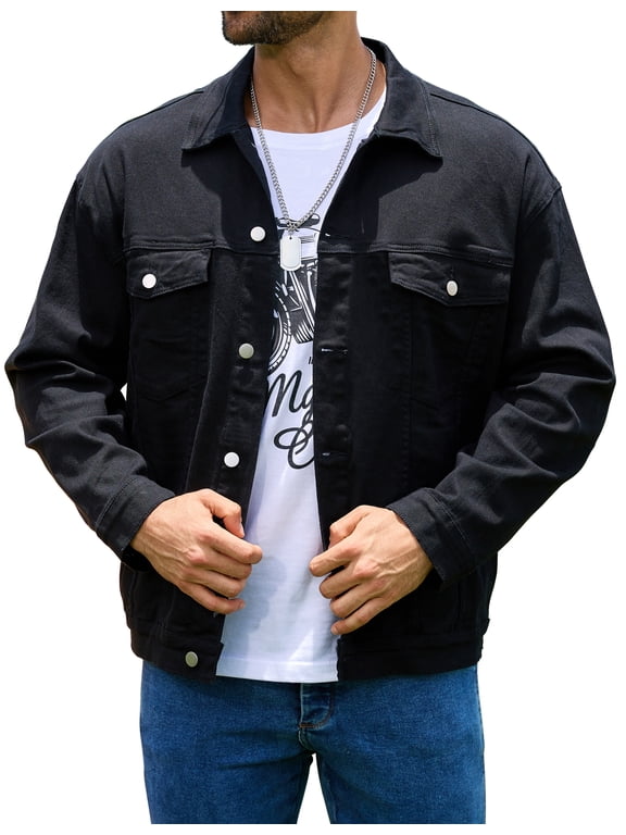 Denim Jackets for Men Trucker Jean Jacket Unlined Coats Spring Fall Outfits(Black,M)
