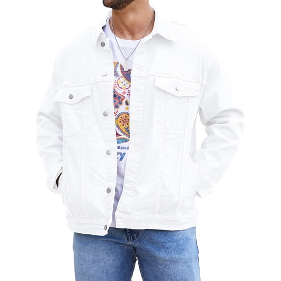 Denim Jackets for Men Trucker Jean Jacket Unlined Coats Spring Fall Outfits(White,XS)