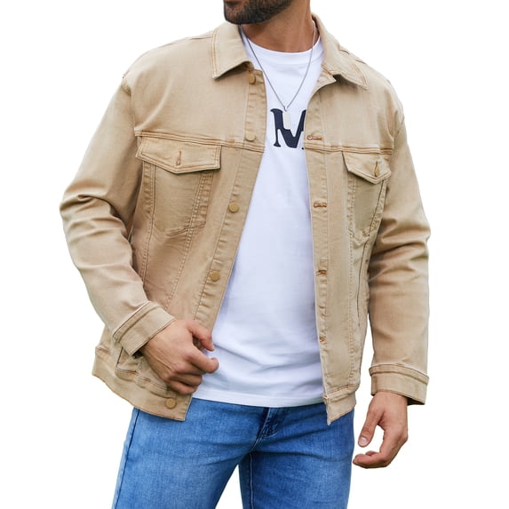 Denim Jackets for Men Trucker Jean Jacket Unlined Coats Spring Fall Outfits(Khaki,XS)
