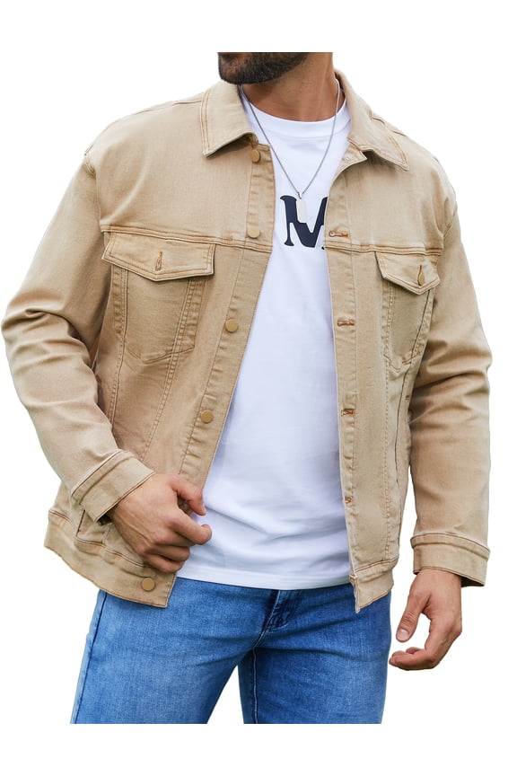 Denim Jackets for Men Trucker Jean Jacket Unlined Coats Spring Fall Outfits(Khaki,XS)