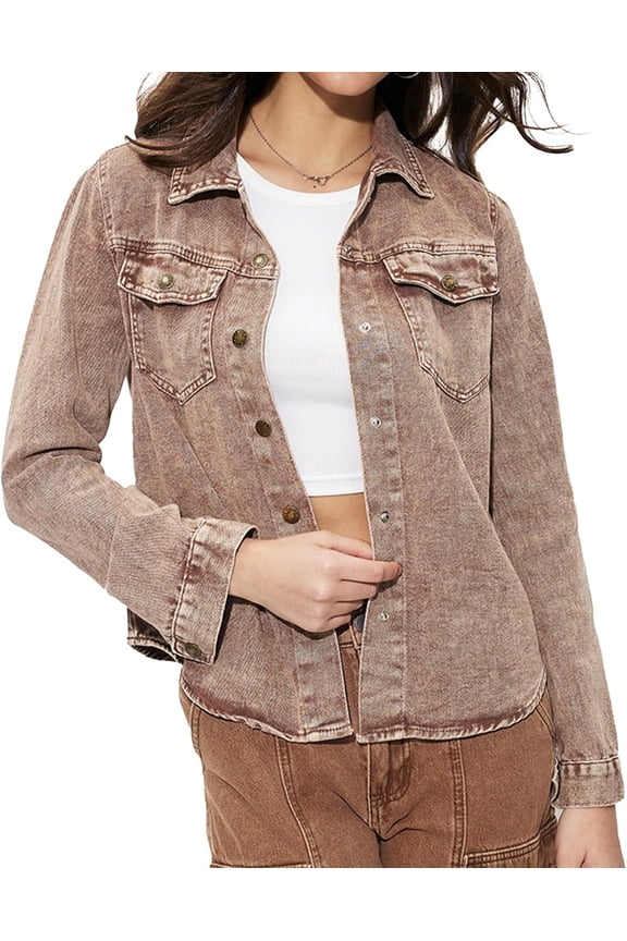 Denim Jackets for Women Fashion Oversized Button Down Jean Jacket Western Fall Shacket Jacket with Pockets