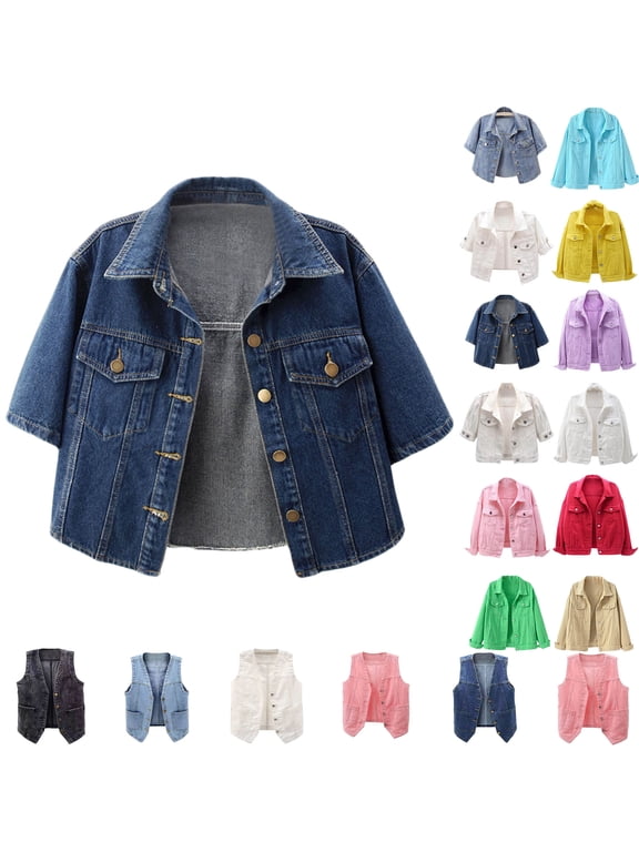 Denim Jackets for Women Plus Size Short Sleeve Versatile Jean Cardigan Jacket Thin Shawl Top Blouse