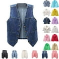 thumbnail image 1 of Denim Jackets for Women Solid Color Versatile Casual V-neck Jean Tank Top And Camisole Jacket, 1 of 3
