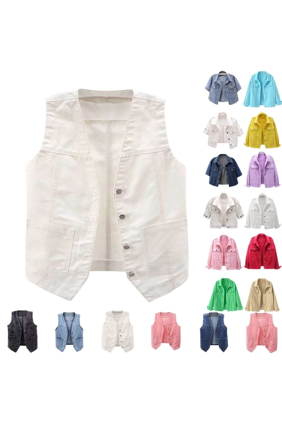 Denim Jackets for Women Solid Color Versatile Casual V-neck Jean Tank Top And Camisole Jacket