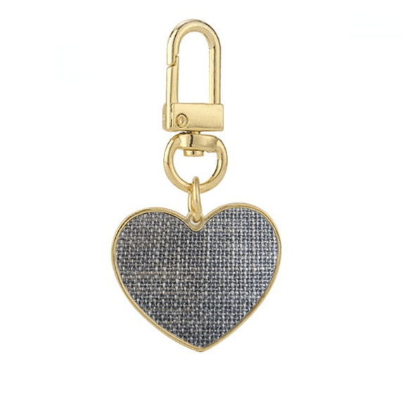 Denim Jean Cowboy Lining Textile Gold Heart Keychain Metal Keyring Holder